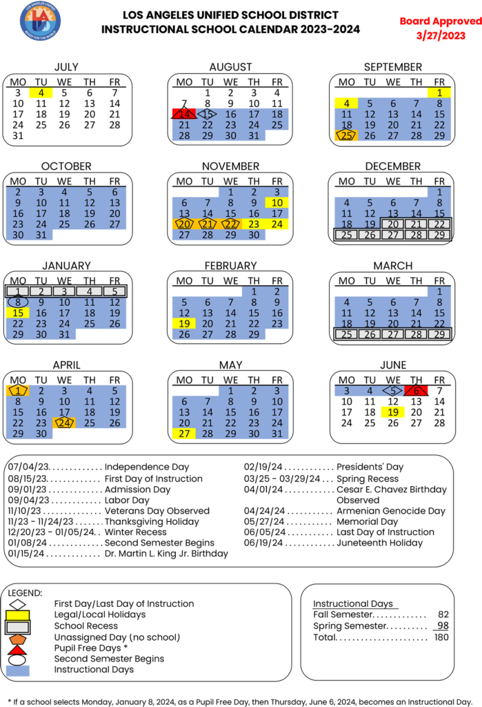 Lausd 2024 Calendar - Printable Calendar