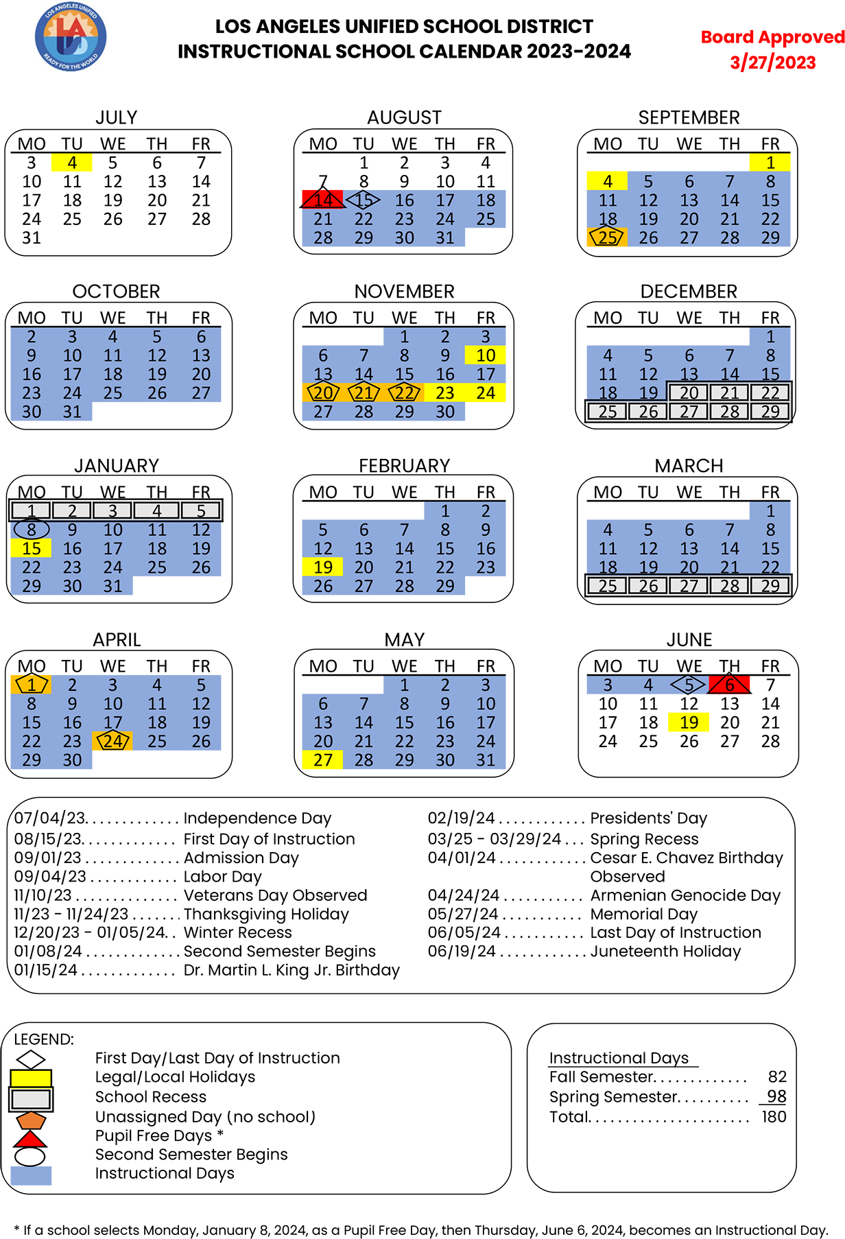 Lausd Instructional Calendar 20242025 Dixie Barbaraanne