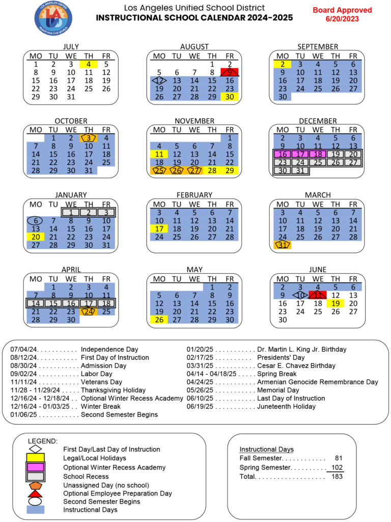 Lausd School Calendar 2025 26 Pdf Printable Bobbe Chloris